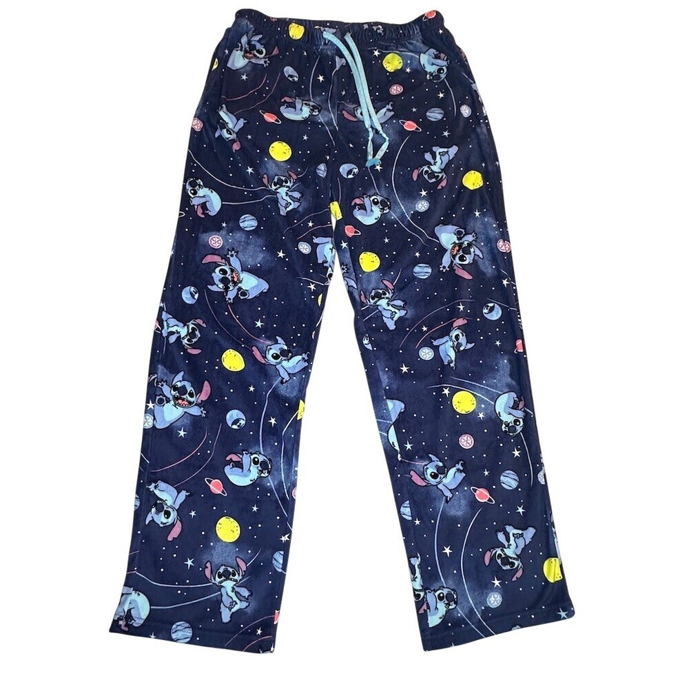 Disney Stitch Pajama Pants Womens M Blue Space Graphic Print Drawstring